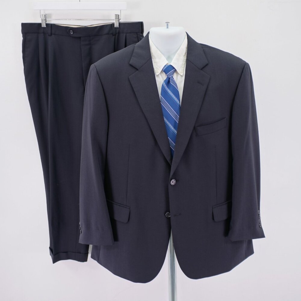 Pronto Uomo Worsted Wool Black 2 Piece Suit 44R 37 / 26.5 Mid Rise Pleated Cuff